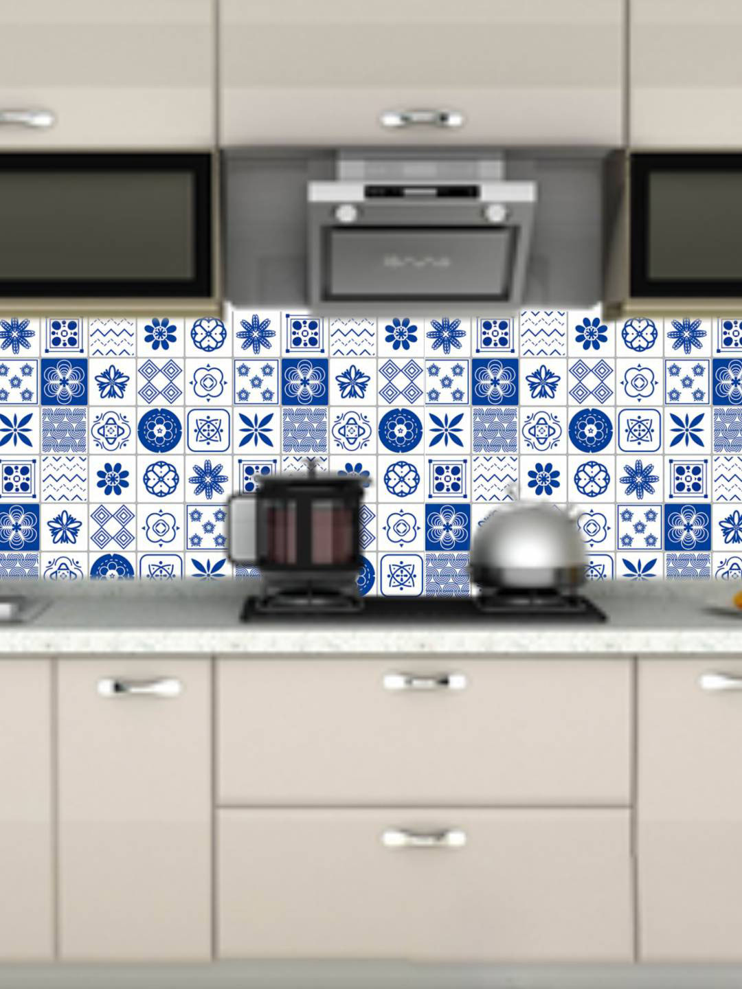 Jaamso Royals Blue Tile Design self Adhesive Oil-Proof Waterproof Kitchen Wallpaper