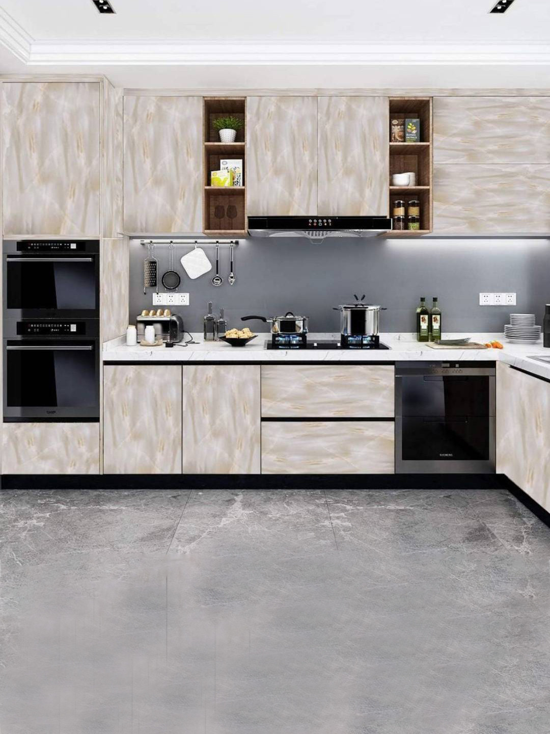 Jaamso Royals Cream-Coloured Vinyl Marble Table & Door Sticker