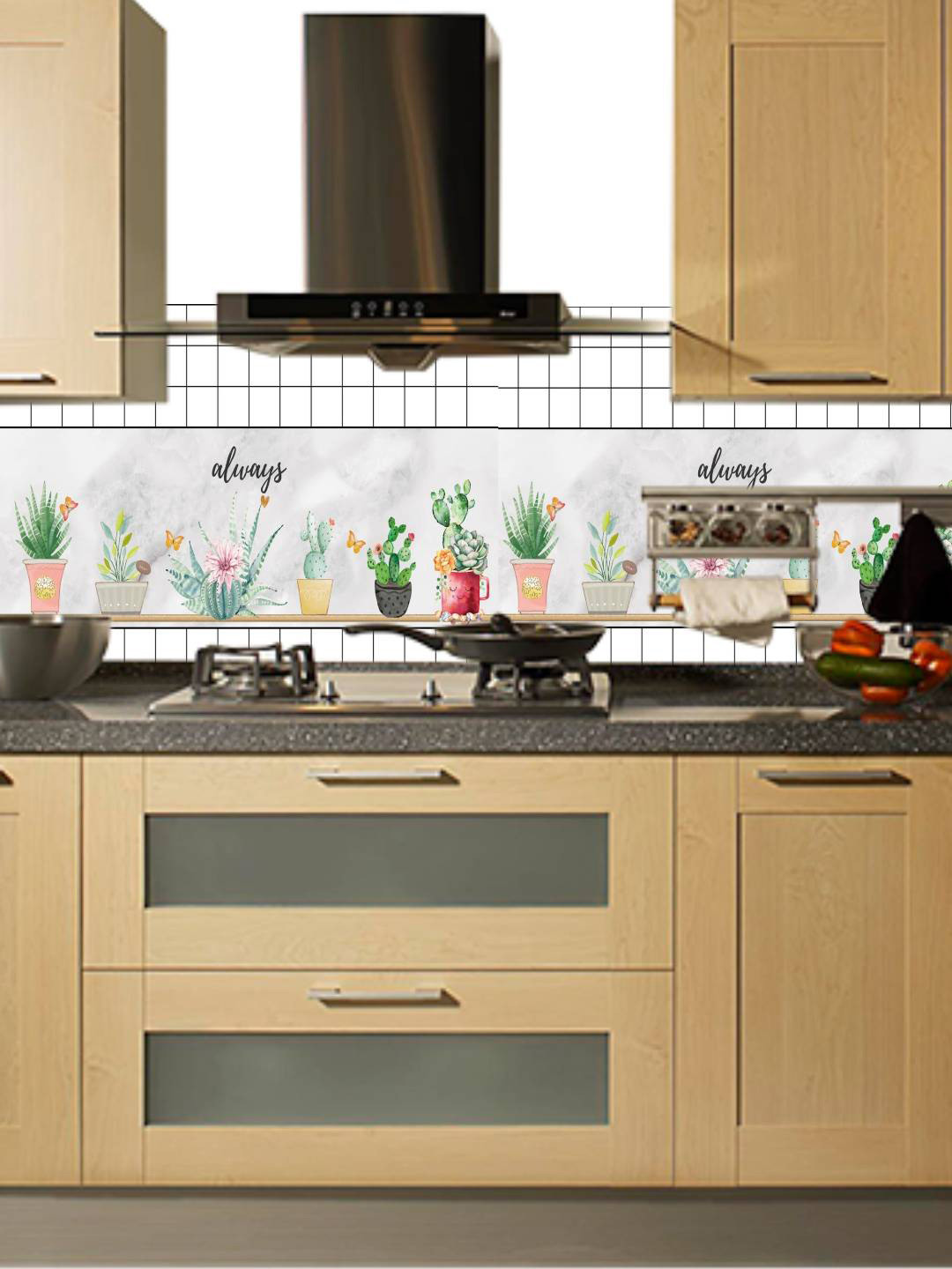 Jaamso Royals White Plant Design Oil Proof Rust Proof Kitchen Wallpaper