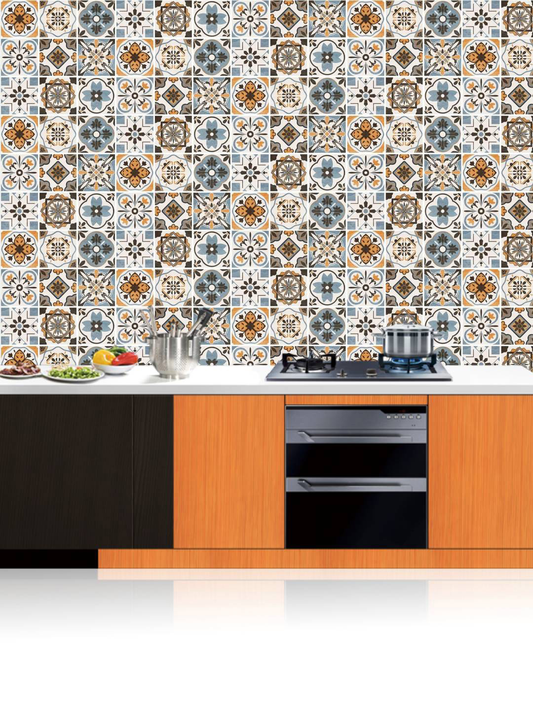 Jaamso Royals Beige Tiles Design Vinyl Oil Proof Kitchen Wallpaper