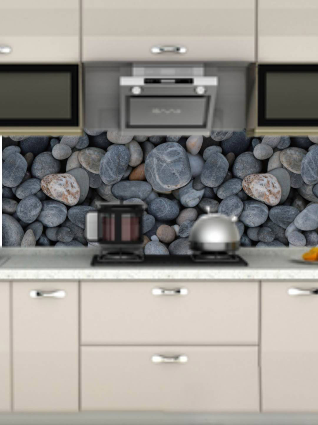 Jaamso Royals Blue & Grey stone printed Waterproof Peel and Stick Kitchen Wallpaper