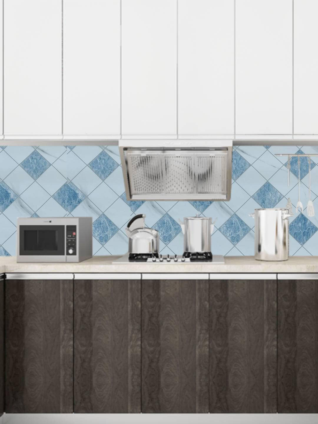 Jaamso Royals Blue & Navy Blue Diamond Self Adhesive Waterproof Vinyl Kitchen Wallpaper