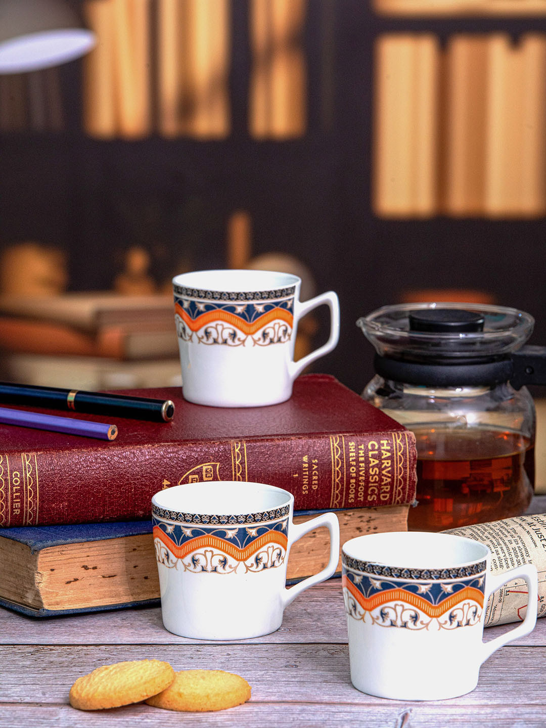 SONAKI Prism White Floral Bone China Handmade 6 Piece Mugs-120ml