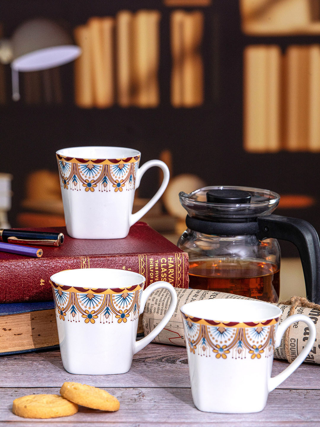 SONAKI Rayaan Name Personalised White Floral Bone China Microwave Safe 6 Piece Mugs-180ml