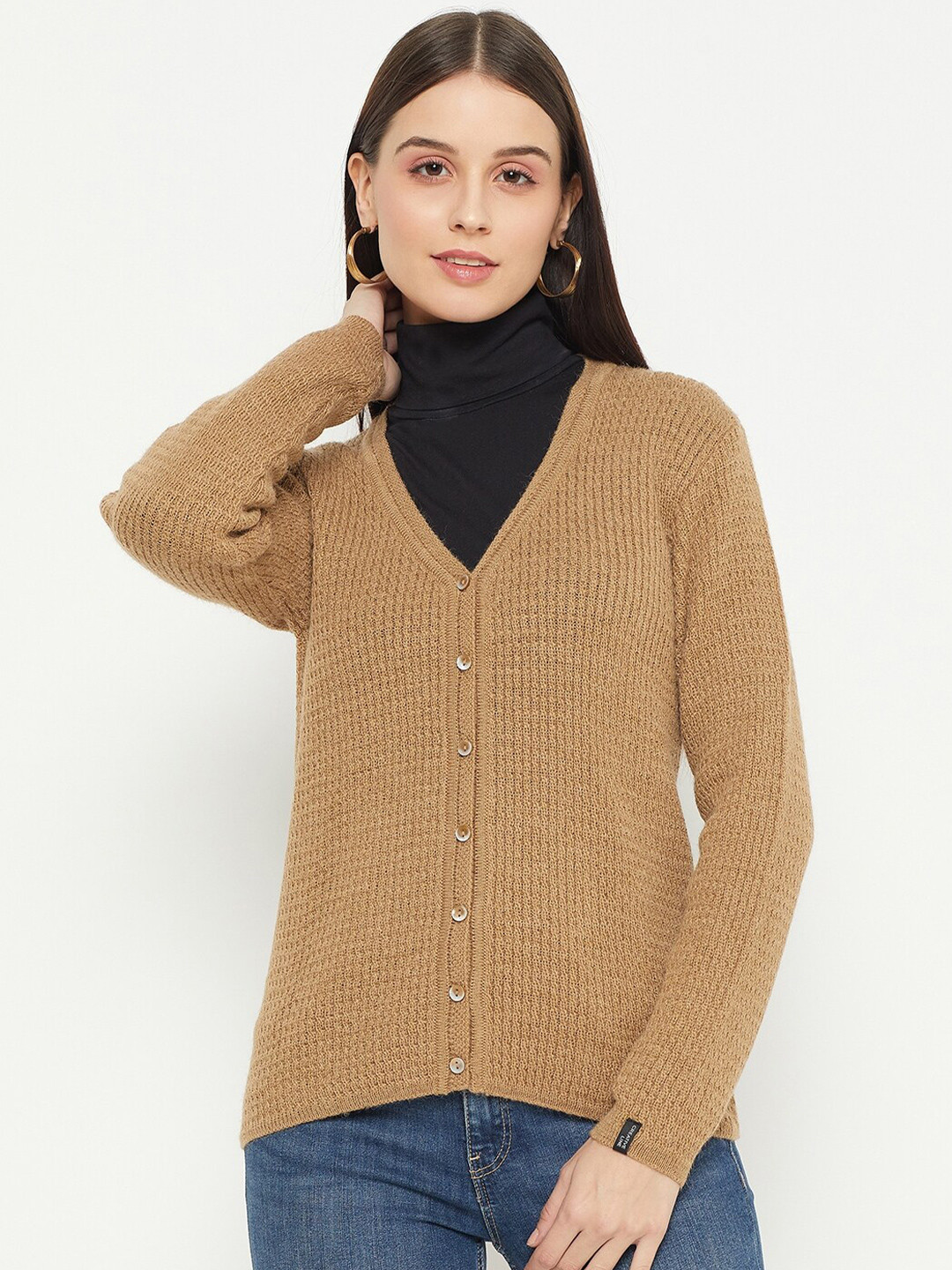 CREATIVE LINE Self Design V-Neck Woollen Cardigan