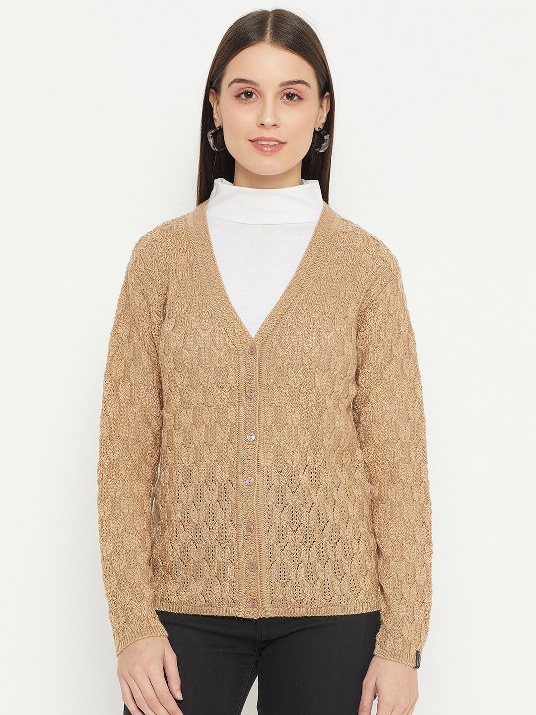 CREATIVE LINE Self Design V-Neck Woollen Cardigan