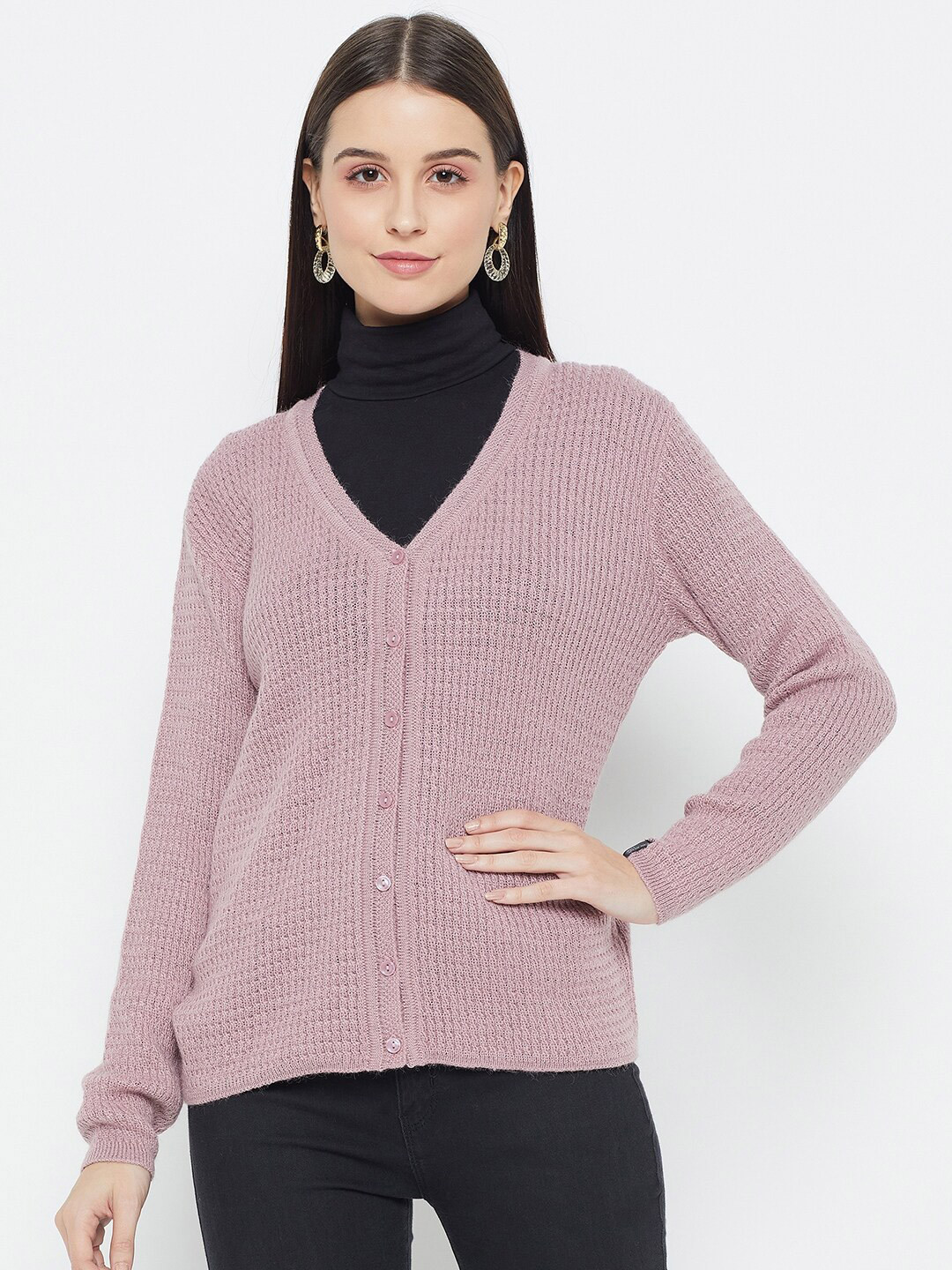 CREATIVE LINE Self Design V-Neck Woollen Cardigan