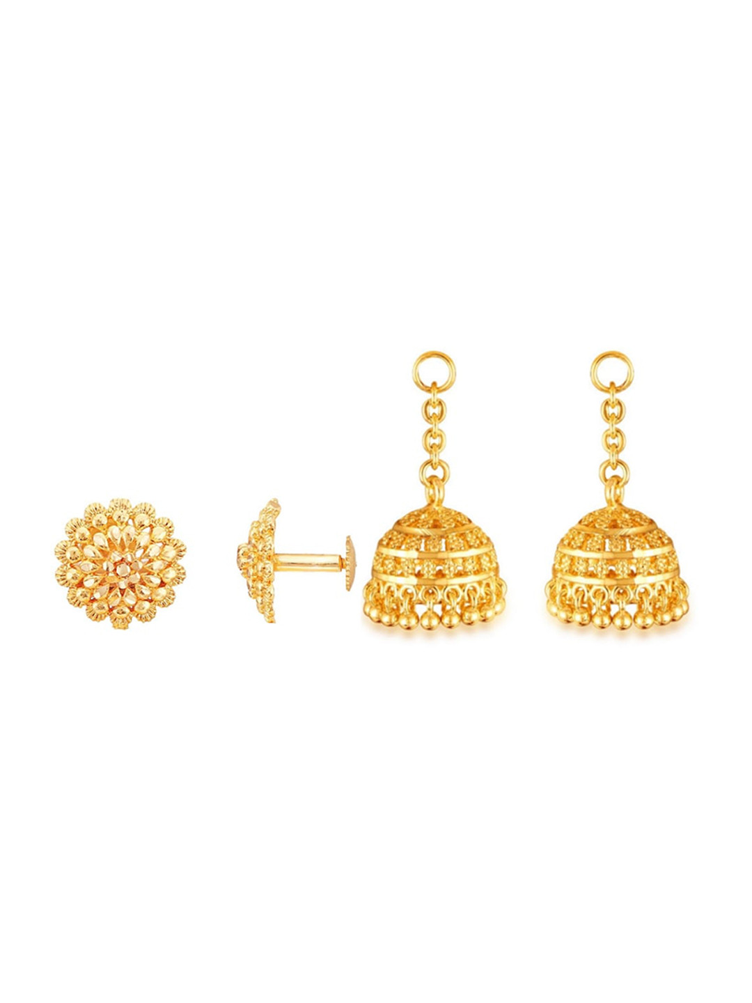 Vighnaharta Gold-Plated Floral Studs With Removable Jhumkas