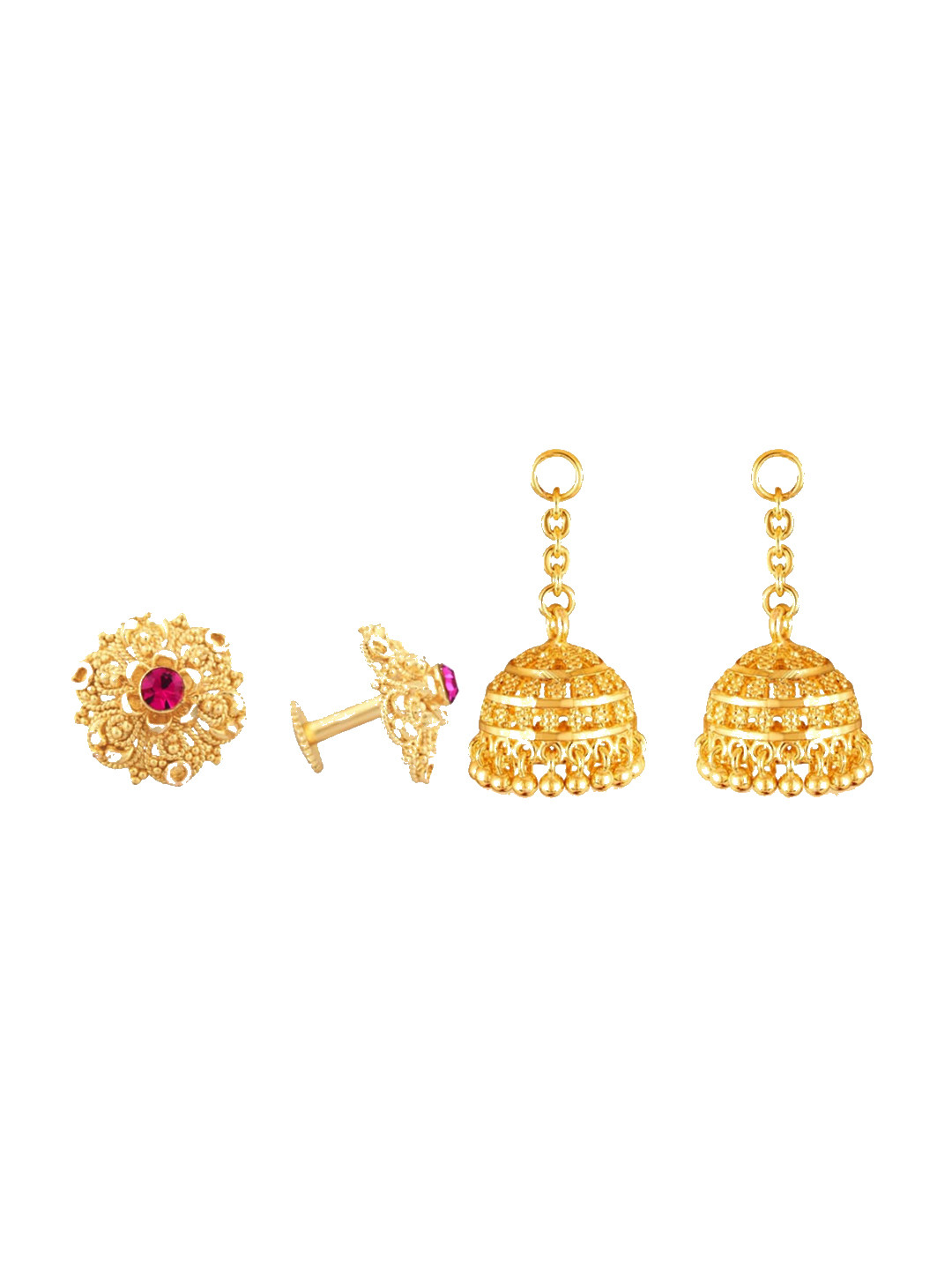 Vighnaharta Gold-Plated Stud Earrings With Removable Jhumki