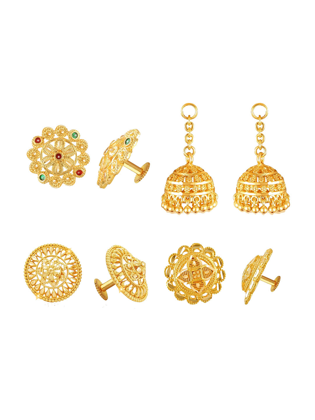 Vighnaharta Set Of 4 Gold-Plated Studs Earrings With Removable Jhumkas