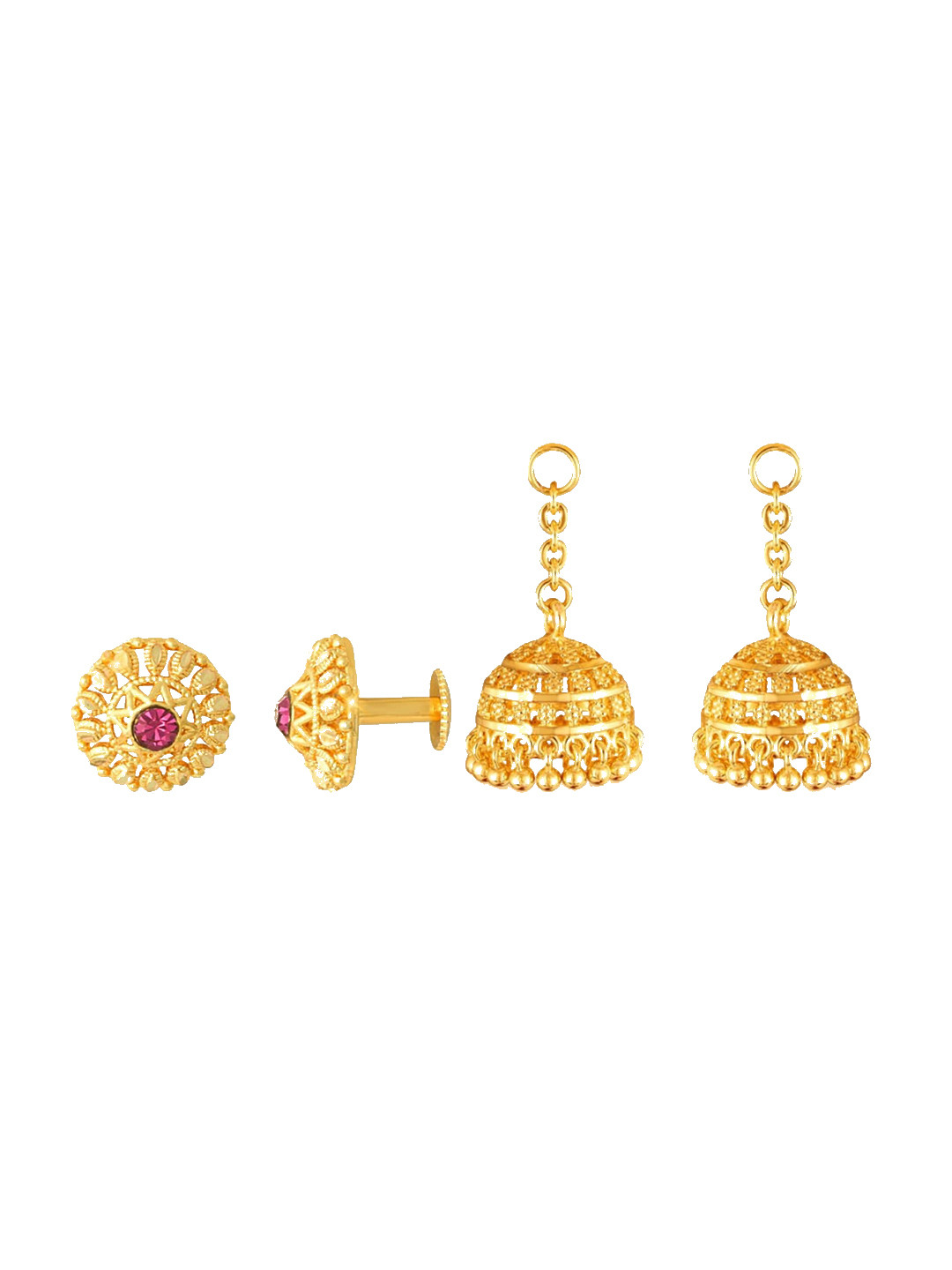 Vighnaharta Gold-Plated Floral Studs With Removable Jhumkas