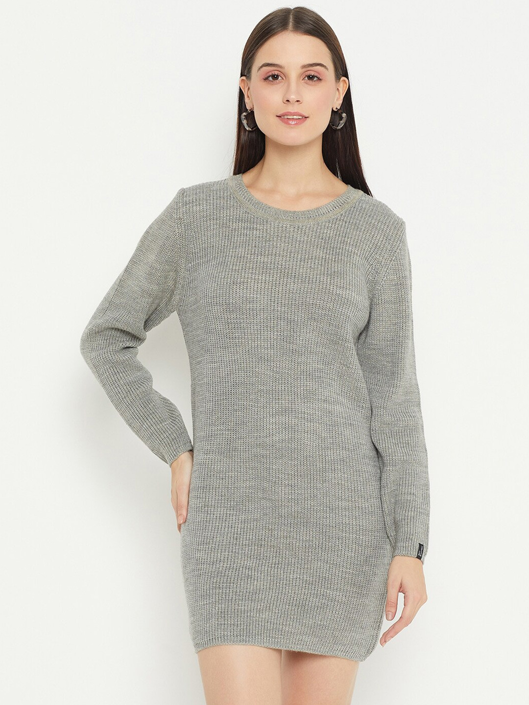 CREATIVE LINE Round Neck Woollen Jumper Dress