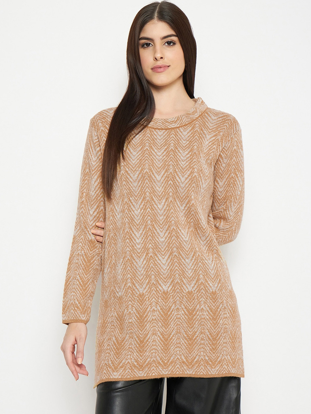 CREATIVE LINE Self Design Cable Knit Wool Pullover