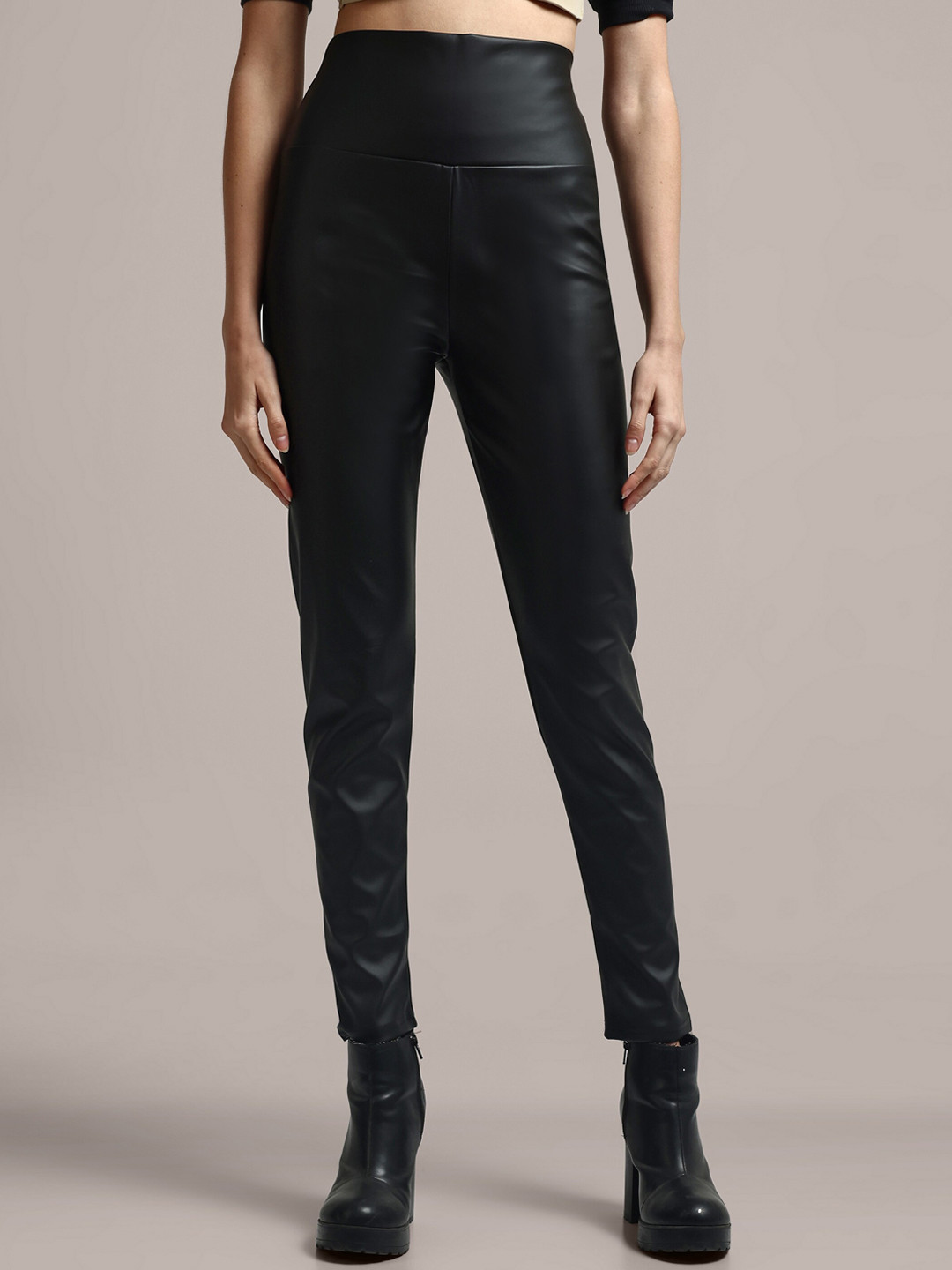 iki chic Women Faux Leather High Waist Ankle Length Tights