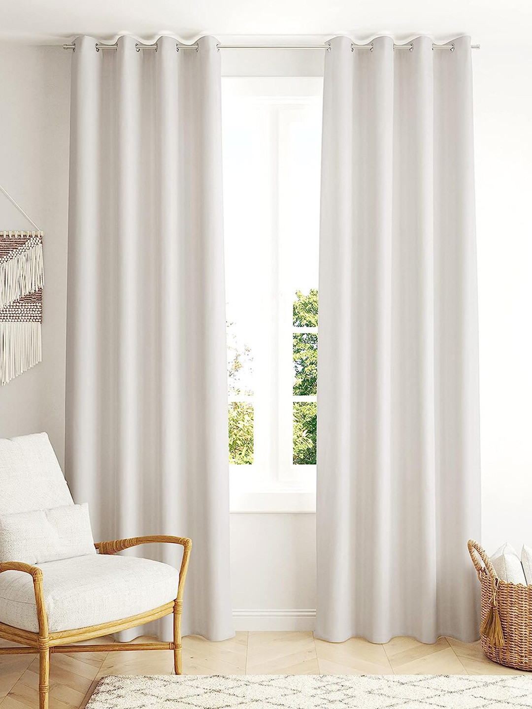 LINENWALAS Happy Sleeping White 2 Pieces Black Out Long Door Curtains