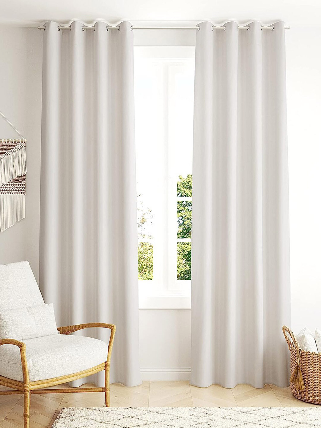 LINENWALAS Happy Sleeping White 2 Pieces Black Out Window Curtains