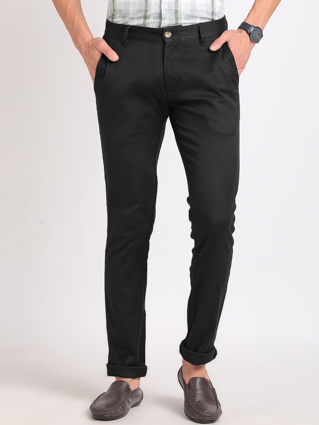 ADRO Men Pencil Slim Fit Cotton Chinos Trousers
