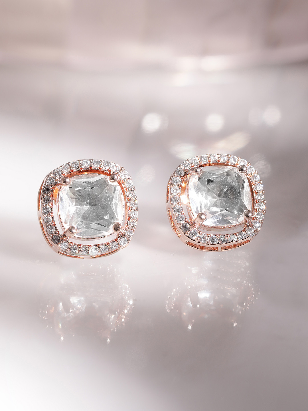 Rubans Rose Gold-Plated Zircon Geometric Stud Earrings