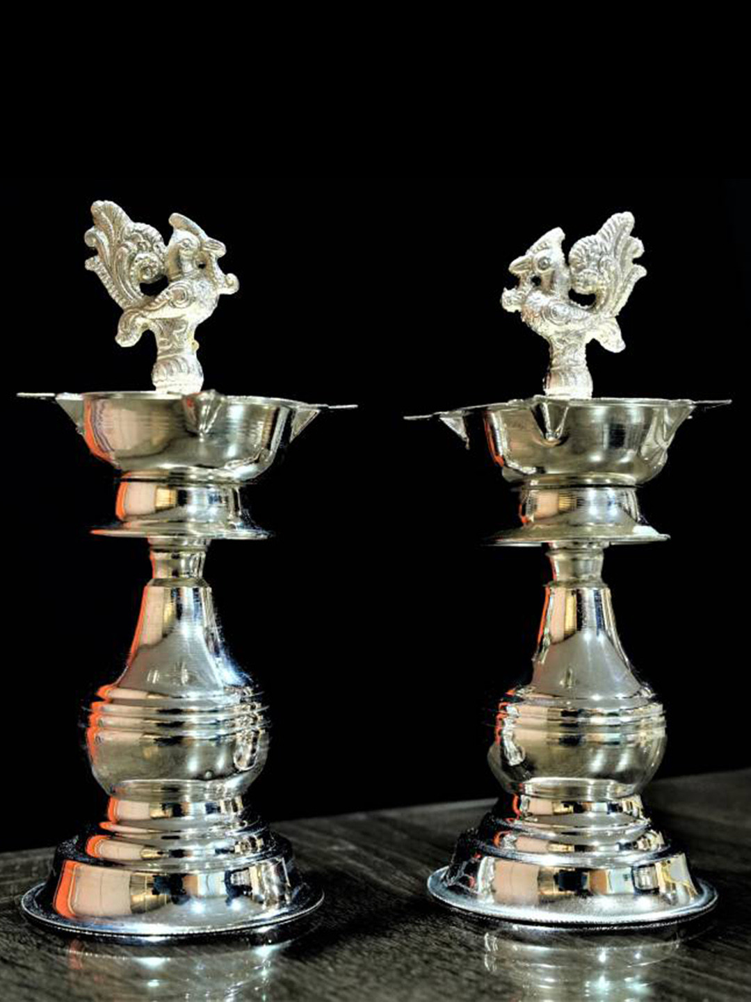 Sigaram Silver Toned 2 Pieces Diya Pure German Silver For Puja