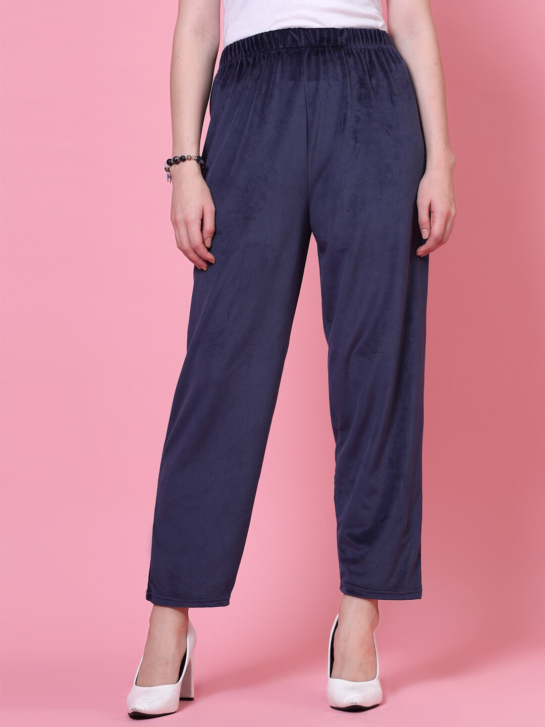 Clora Creation Women Straight Fit High-Rise Velvet Cropped Trouser