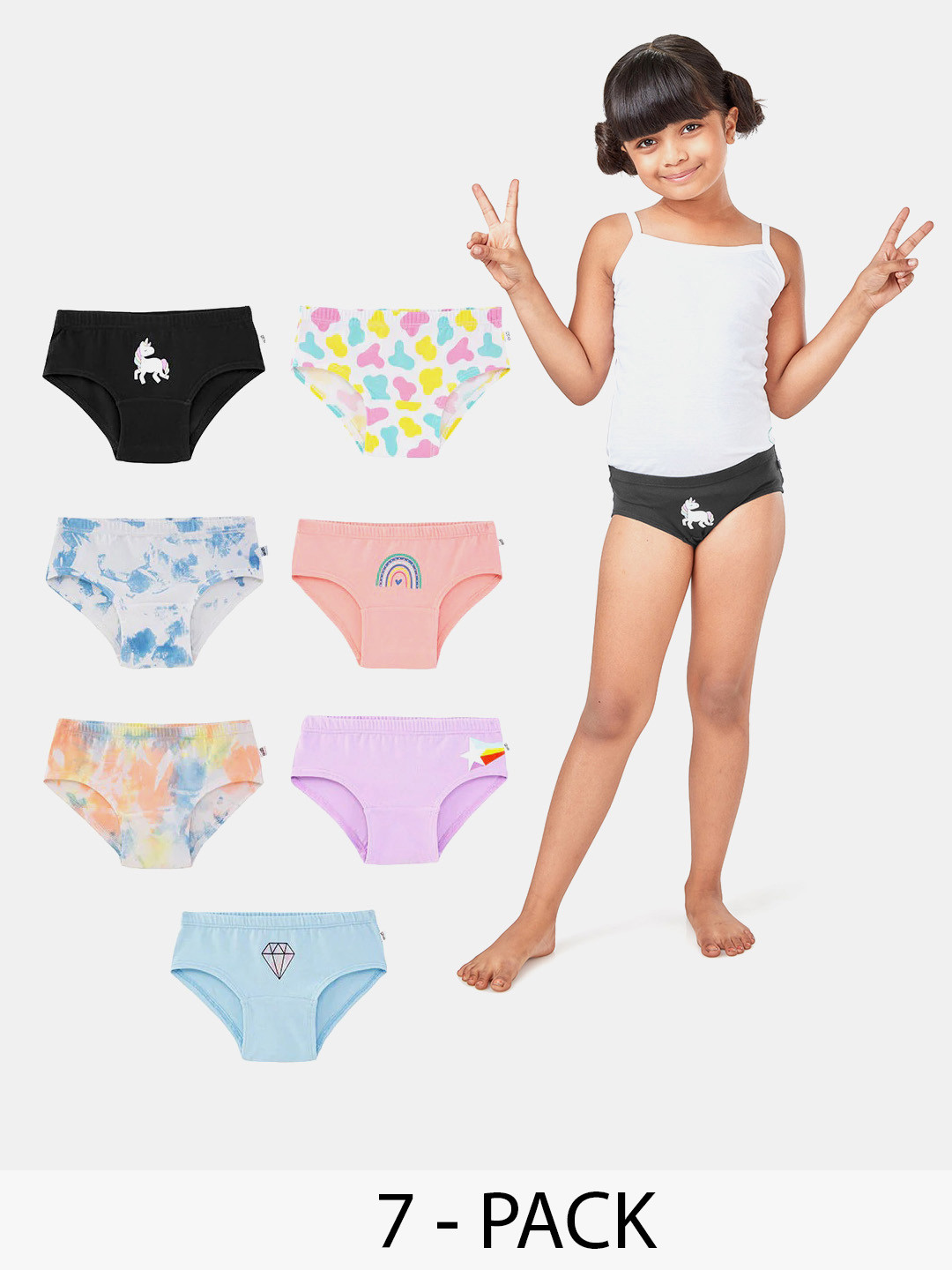 You Got Plan B Girls Pack Of 7 Printed Mid-Rise Anti Microbial Hipsters Briefs