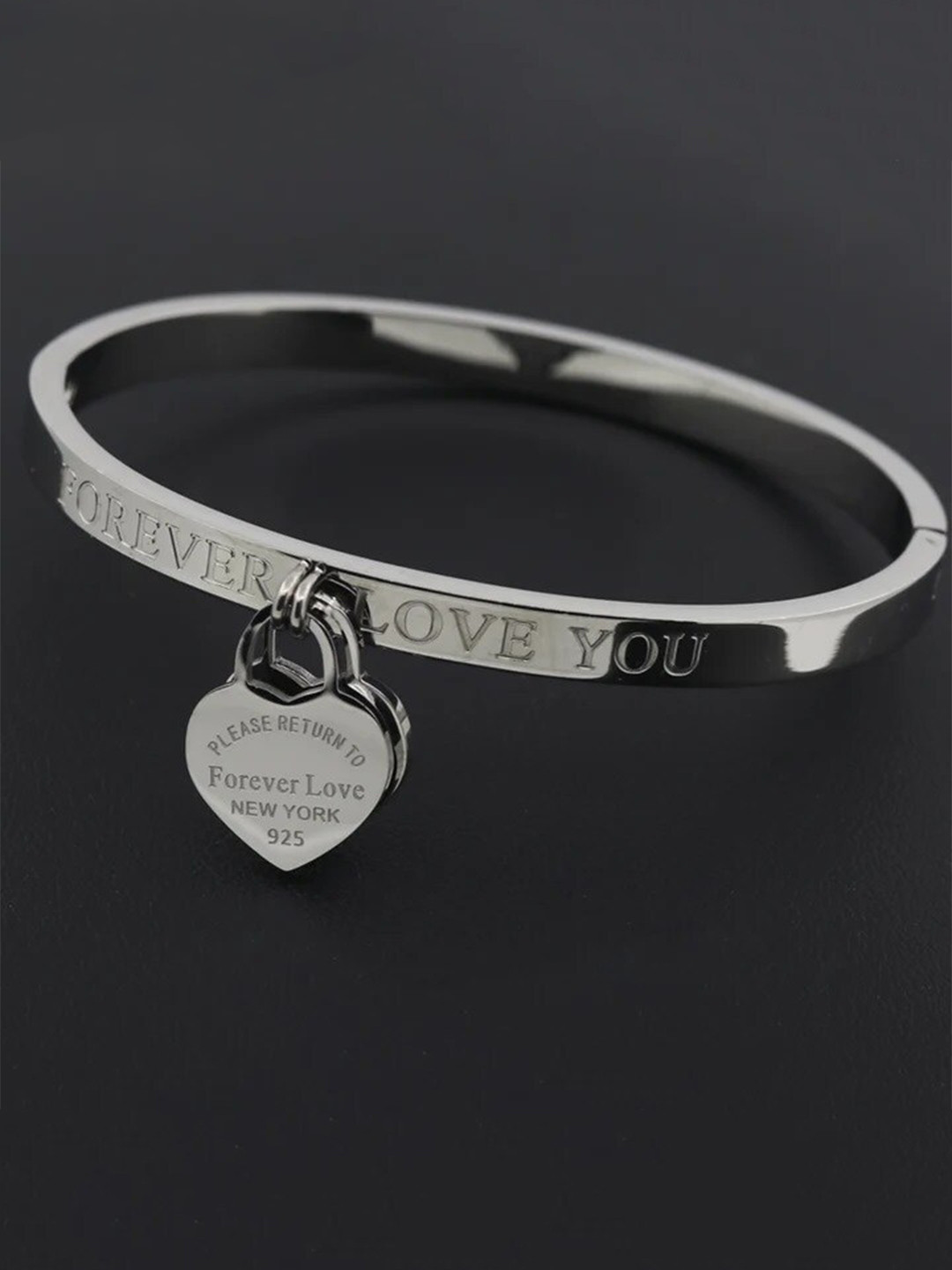 KRYSTALZ Women Silver-Plated Forever Love Heart Kada Bracelet