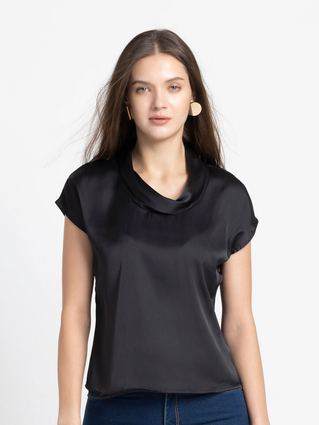 SHAYE Cowl Neck Extended Sleeves Top