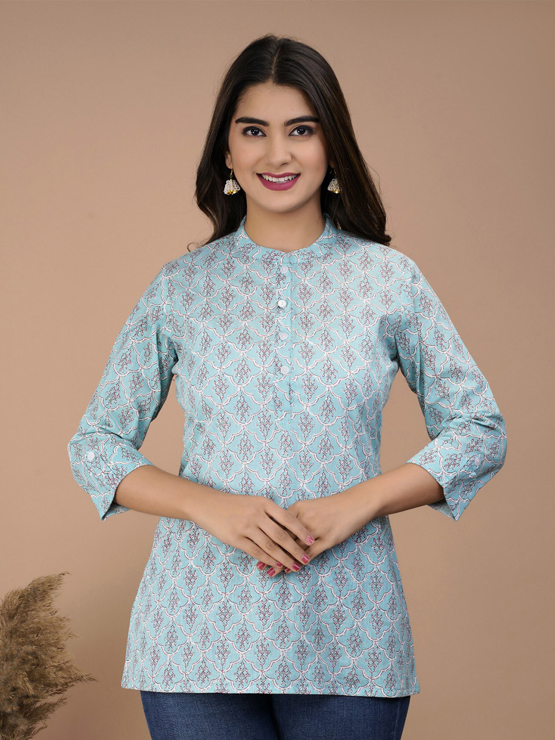 BAESD Ethnic Motif Printed Mandarin Collar Top