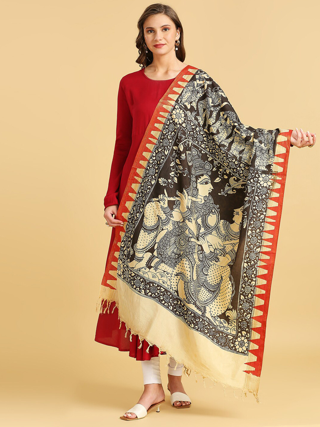 Dupatta Bazaar Ethnic Motifs Printed Pure Silk Kalamkari Dupatta