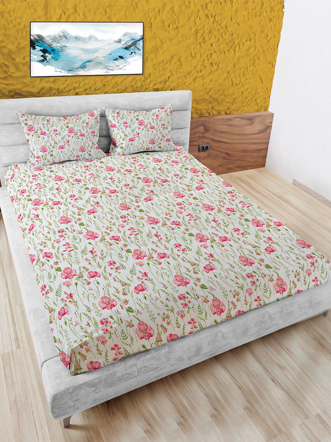 MAYFAIR HOMES LONDON Pink Floral Pure Cotton Skin-Friendly 180 TC King Fine Bedsheet with 2 Pillow Covers-88 x 108 inches