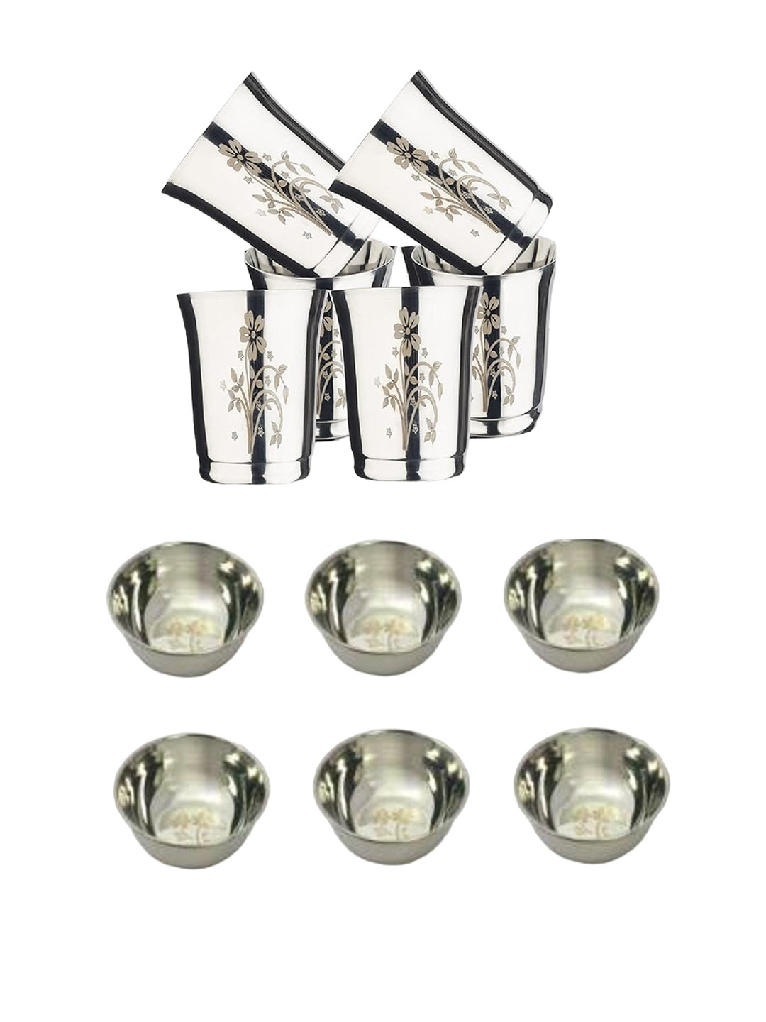 LEROYAL S Stainless Steel 12 Pieces Bowls &  Glasses 350 ml