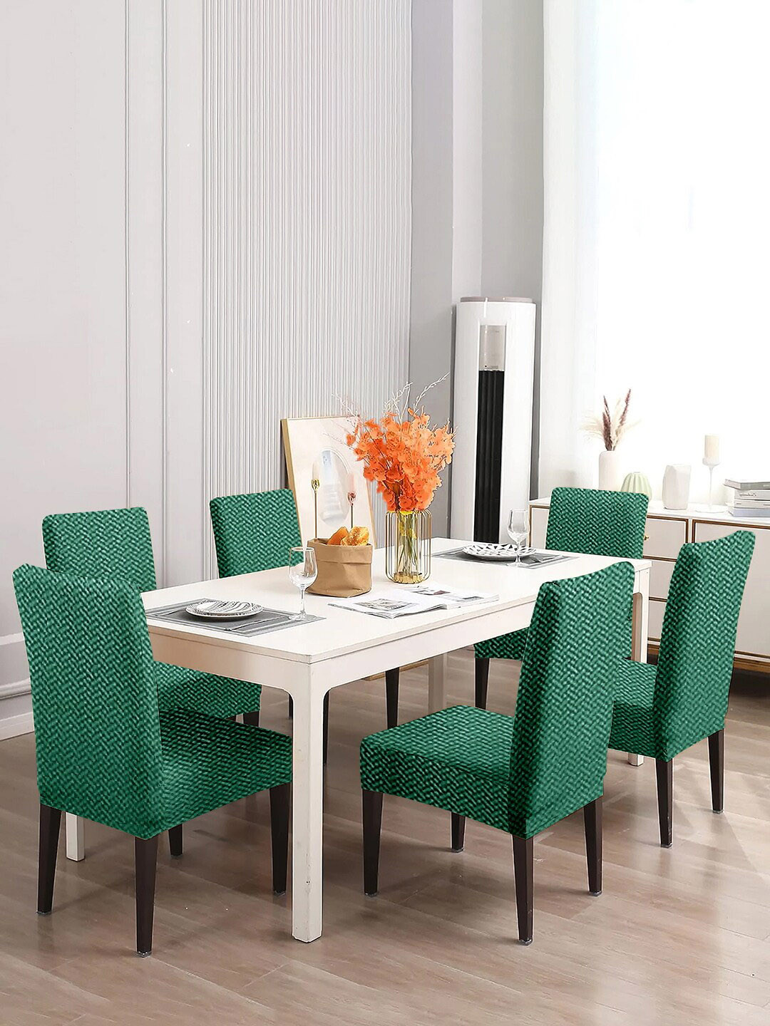 Cortina Green 6 Pieces Printed Comfortable Dining Chair Cover
