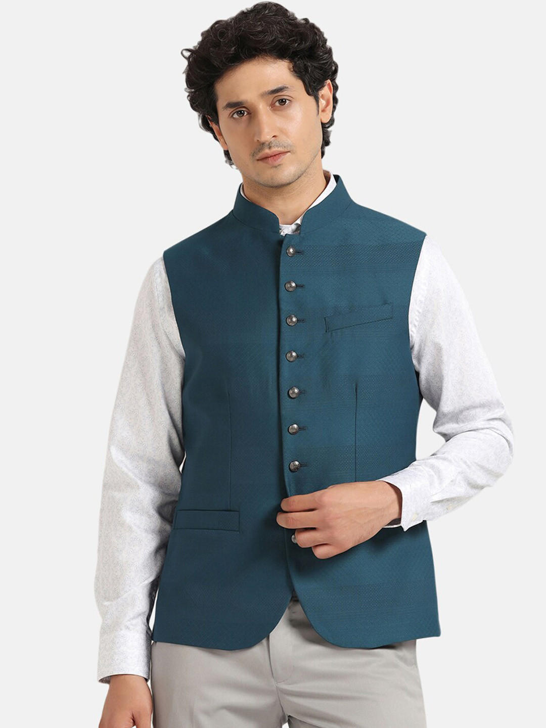 Blackberrys  Woven Design Slim-Fit Nehru Jacket