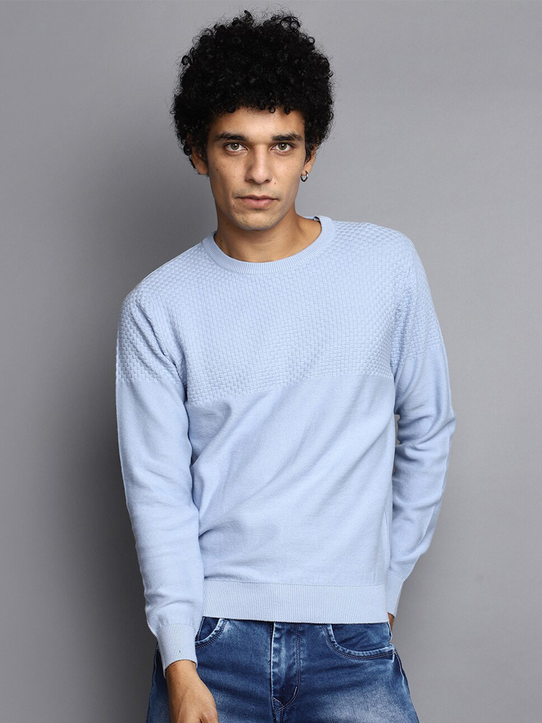 V-Mart Cable Knit Self Design Cotton Pullover Sweater