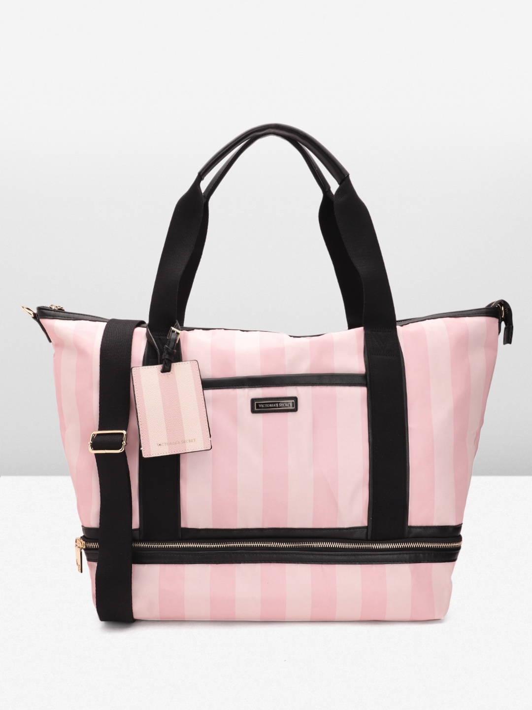 Victoria secret pink and black striped bag best sale