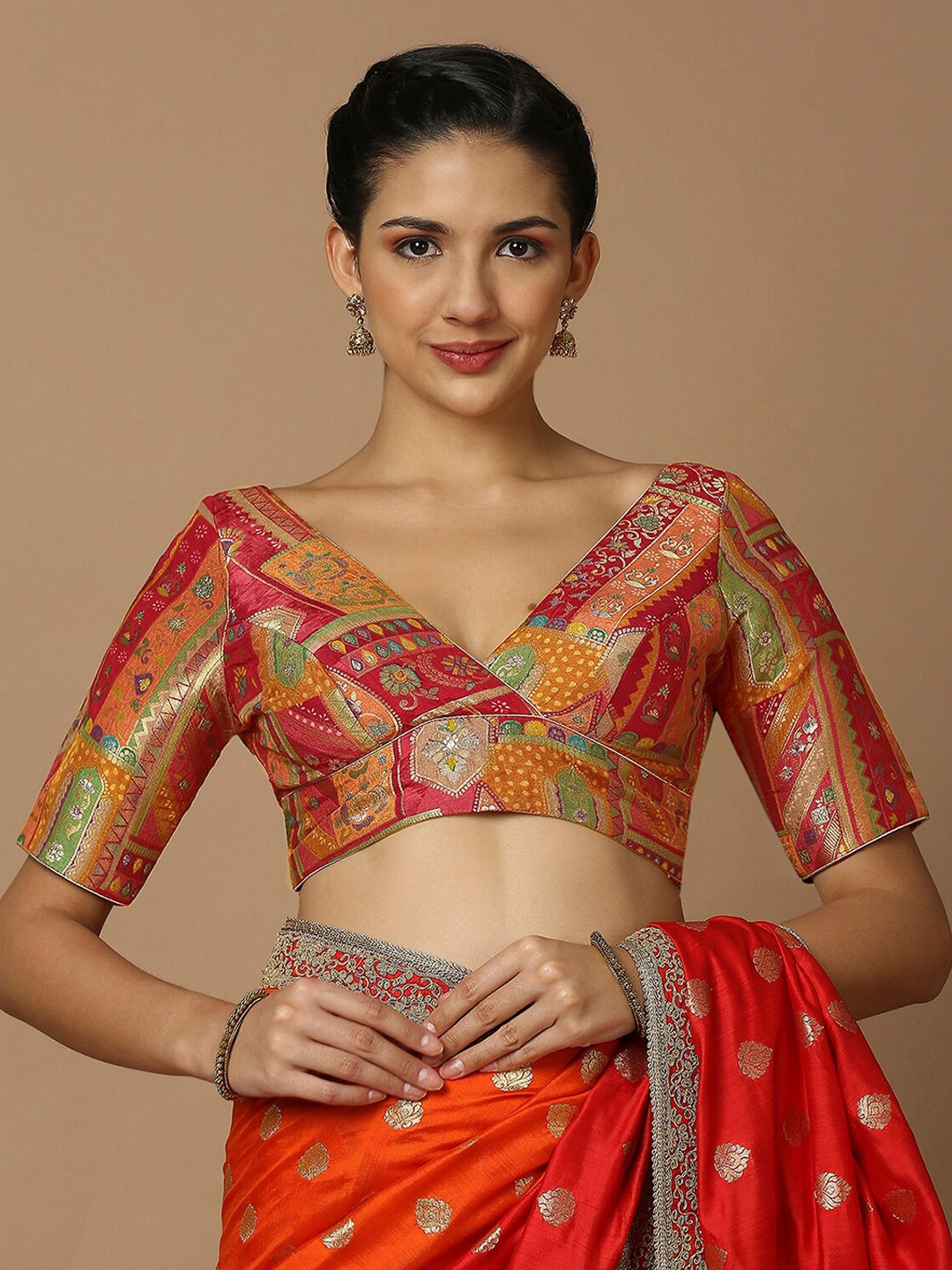 Ethnovog Embroidered Sweetheart Neck Ready To Wear Saree Blouse