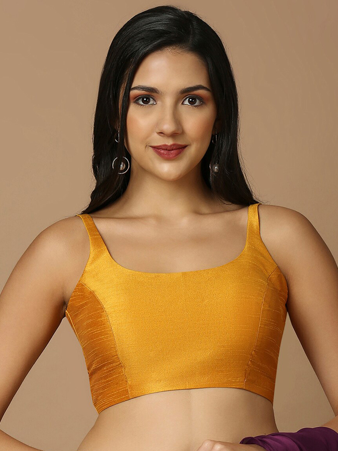 SALWAR STUDIO Silk Solid Sleeveless Saree Blouse