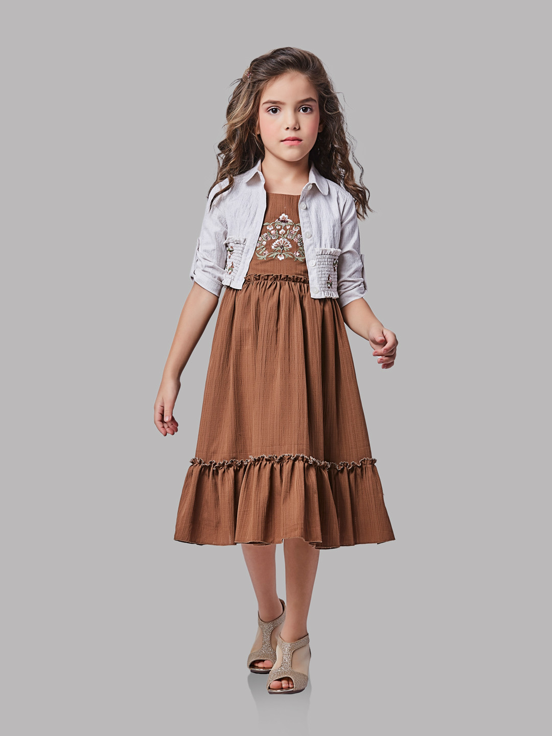 Peppermint Girls Embroidered Round Neck Cotton Fit & Flare Dress