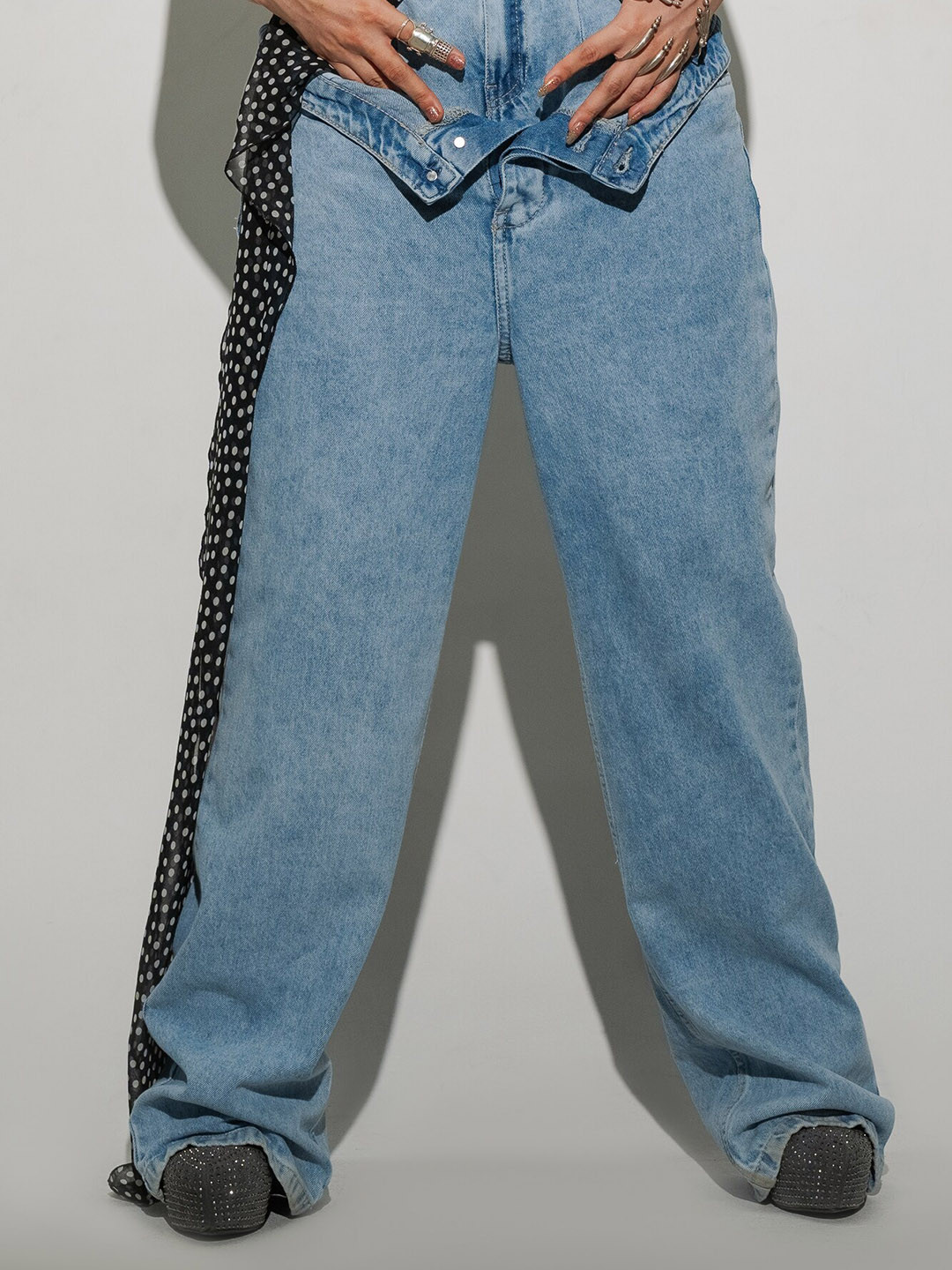 FREAKINS Women Double Jean Straight Fit High-Rise Pure Cotton Jeans