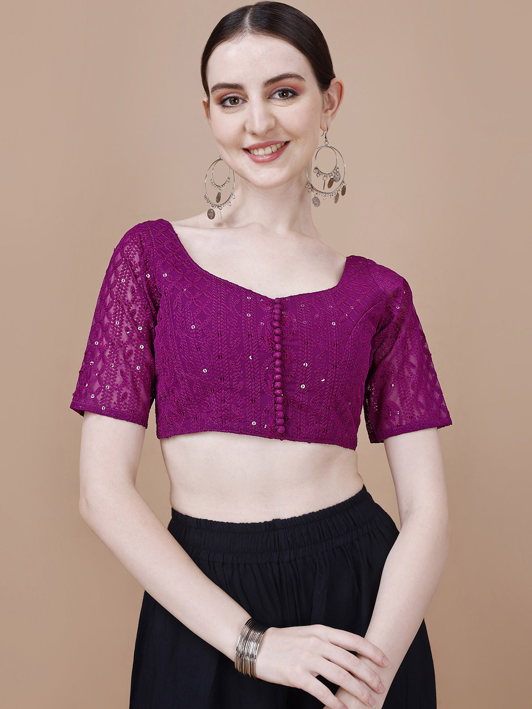 SAZRIKA Chikankari Embroidered Sequin Pure Georgette Saree Blouse