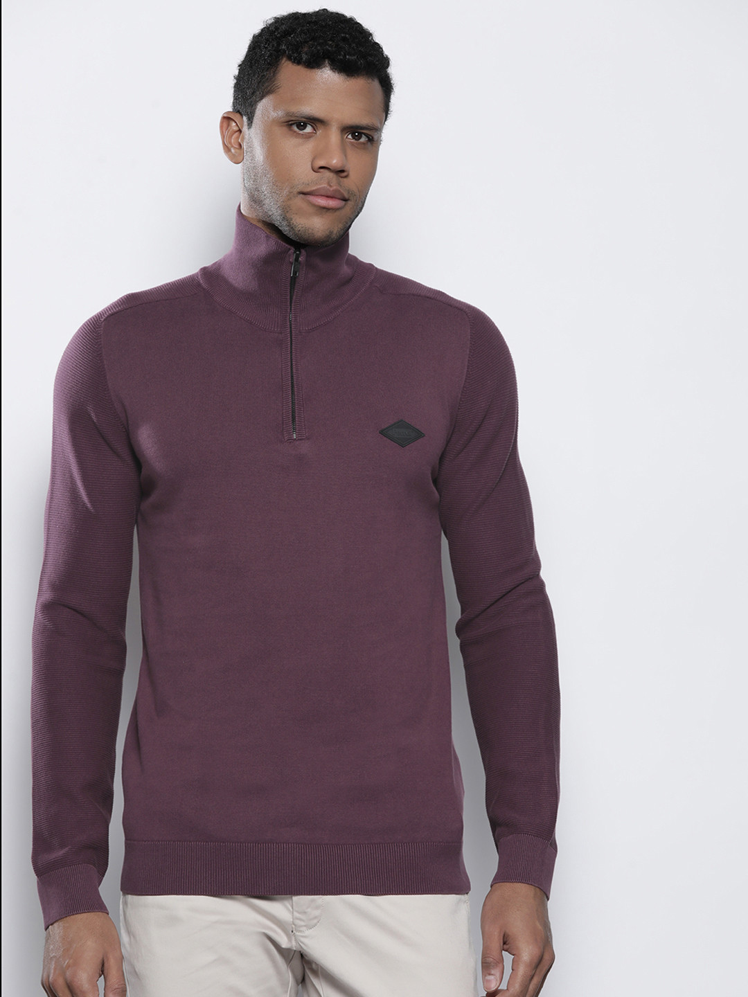 Petrol Brand Logo Applique Detail Mock Collar Pure Cotton Pullover