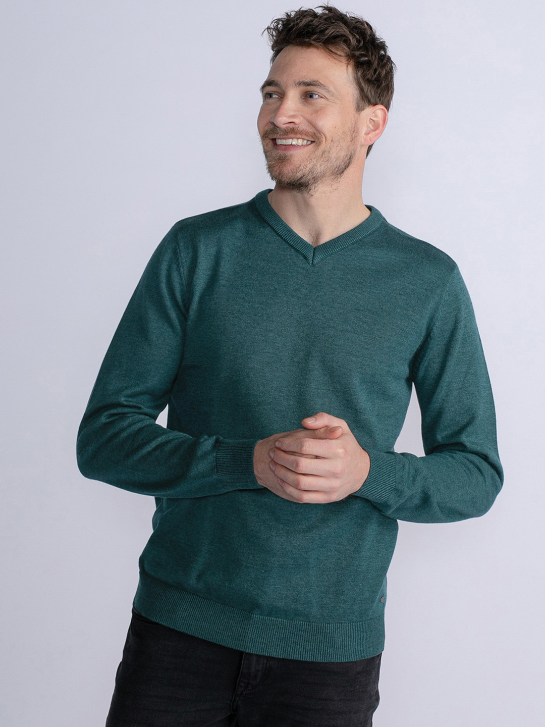 Petrol V-Neck Fine Knit Pullover