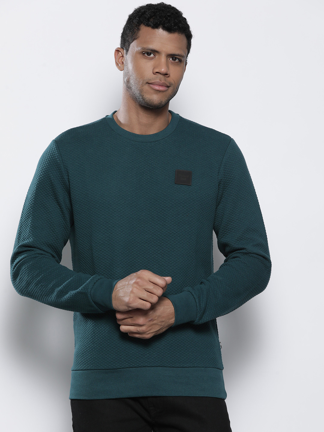 Petrol Round Neck Textured Sweatshirt