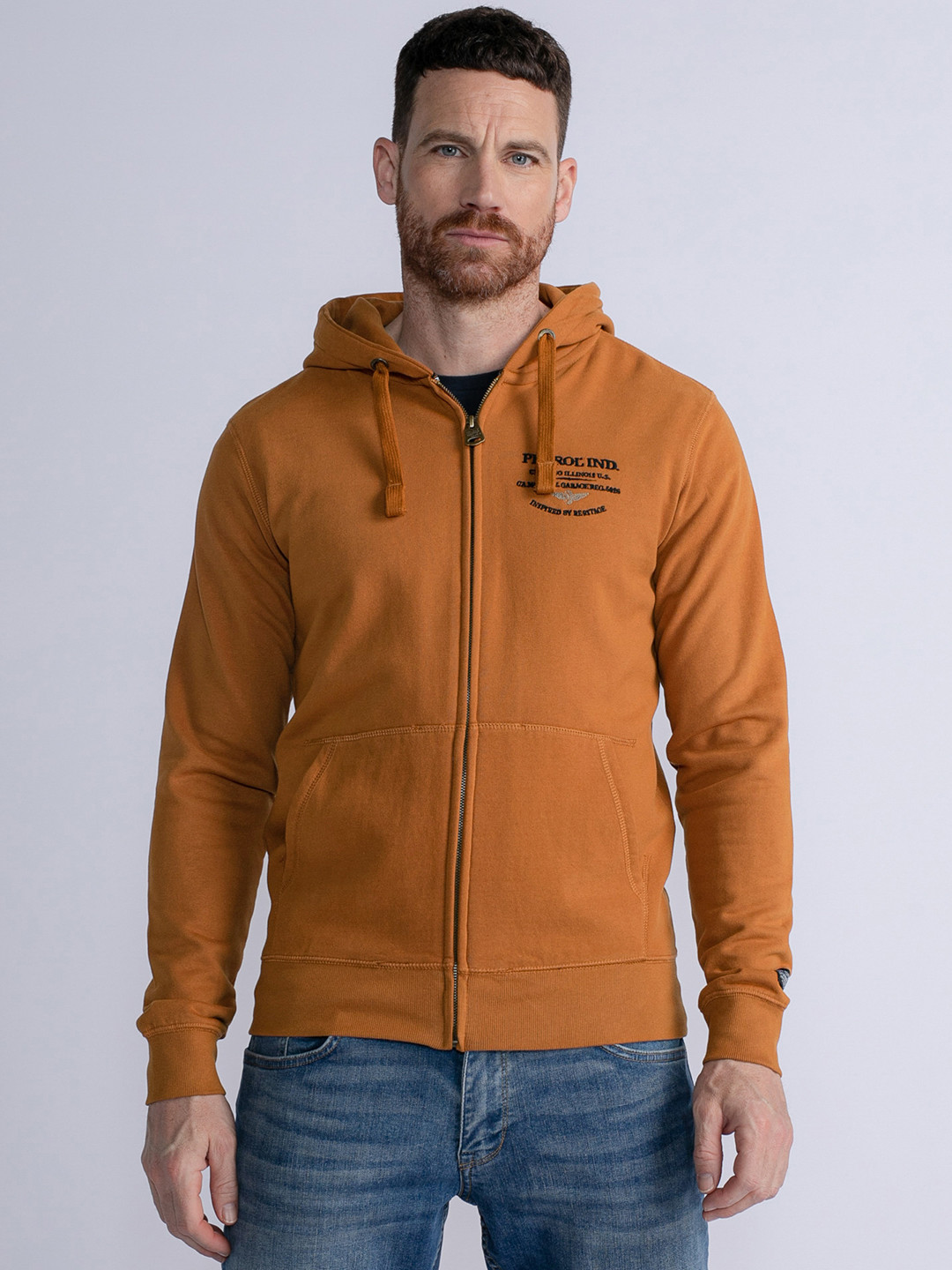Petrol Enbroidered Detail Front-Open Hooded Sweatshirt