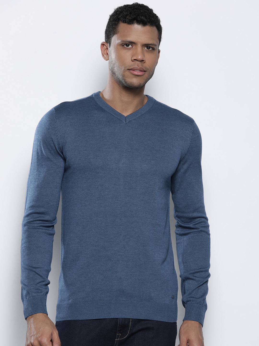 Petrol Solid V-Neck Pullover
