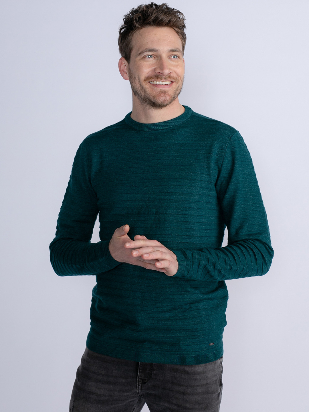 Petrol Self Design Striped Pullover