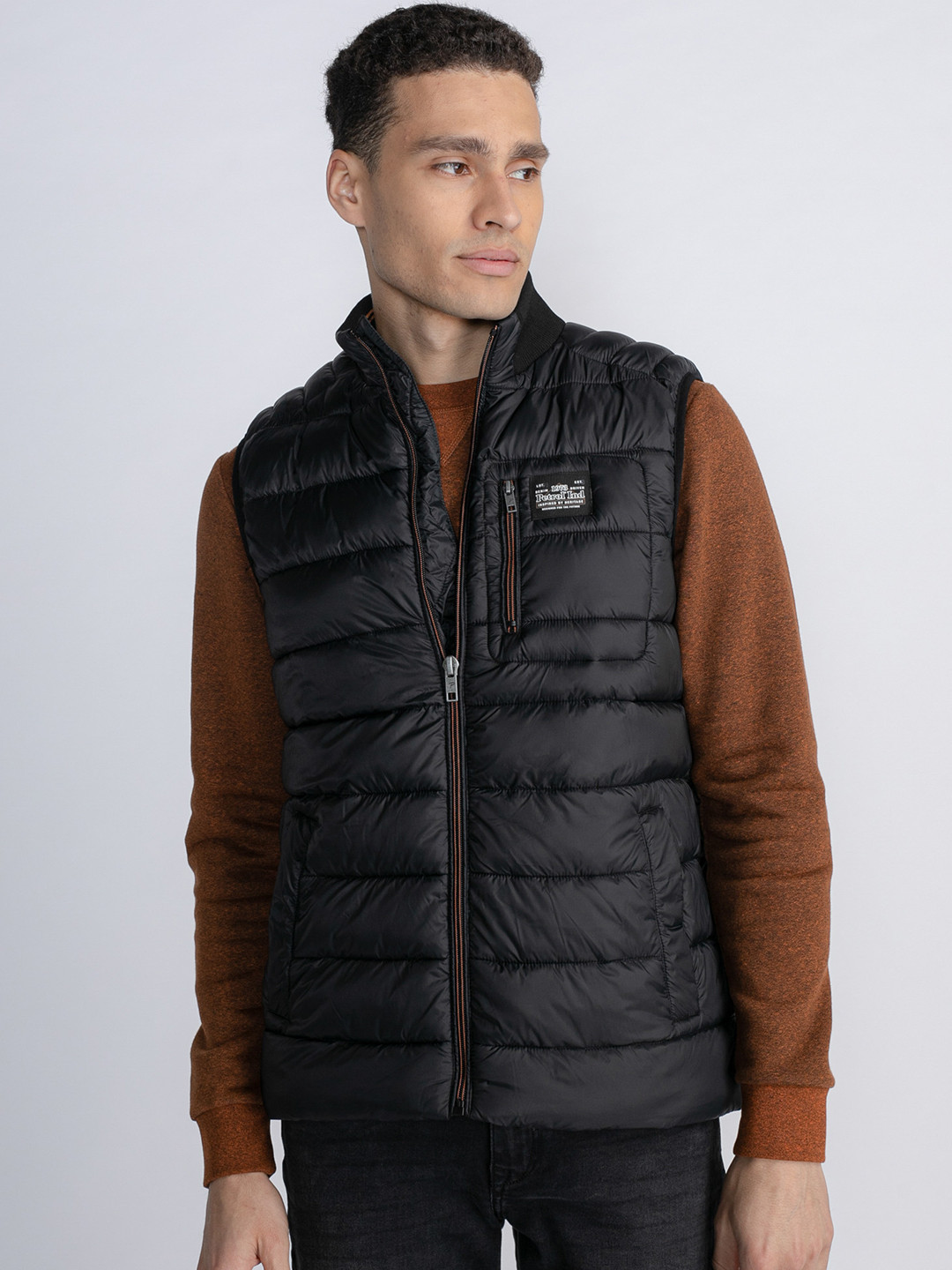 Petrol Mock Collar Sleeveless Padded Jacket