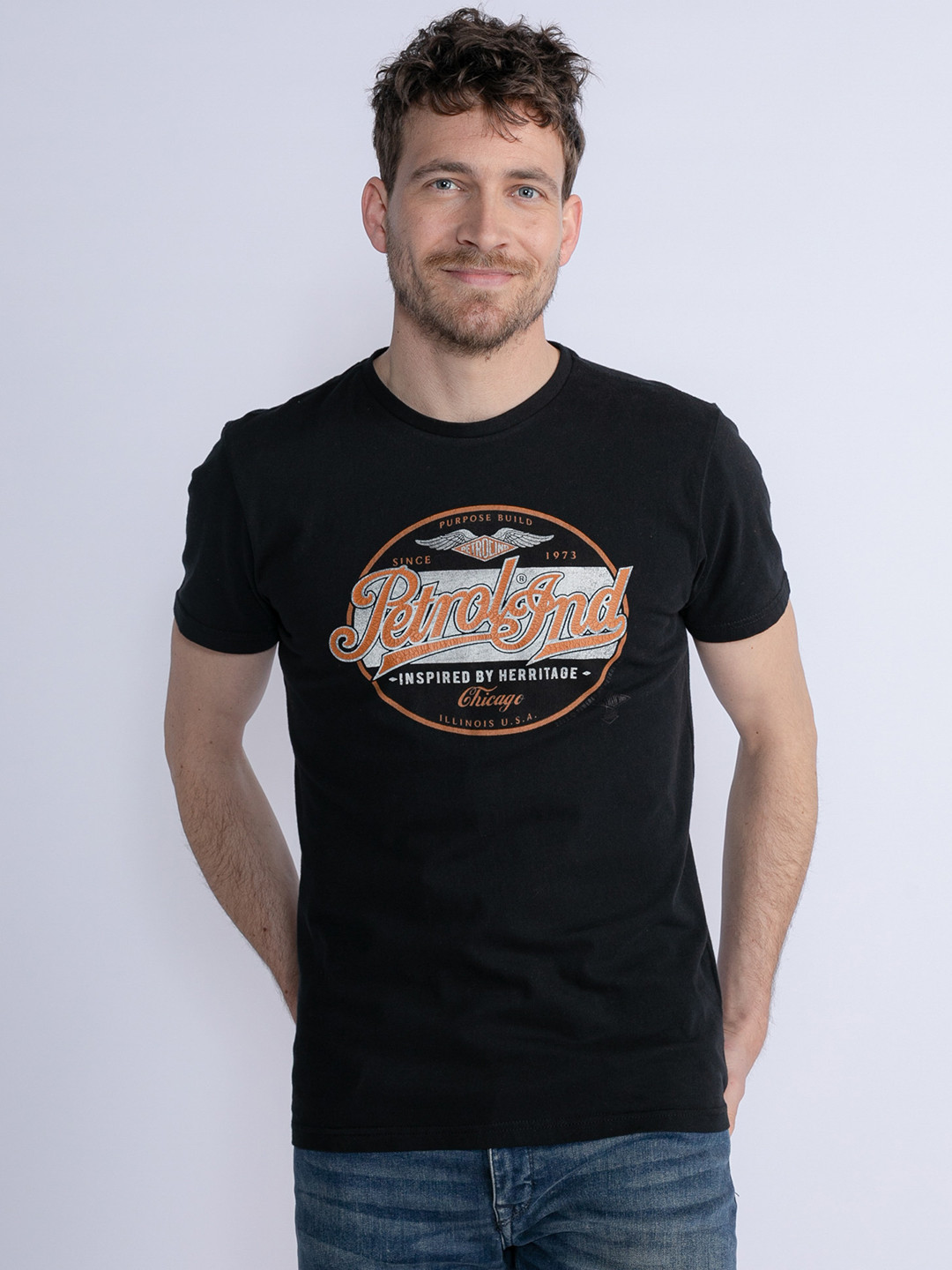 Petrol Pure Cotton Brand Logo Printed Round Neck T-shirt