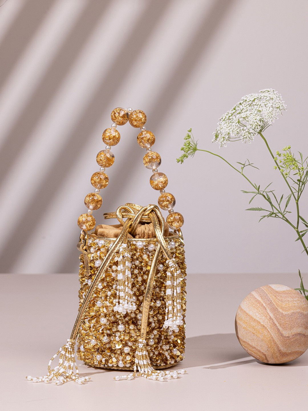 The Leather Garden Embellished & Embroidered Leather Bucket Handheld Bag