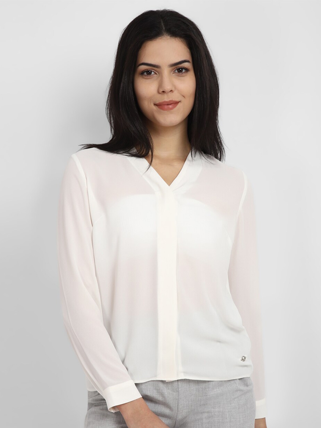 Collarless shirt womens top
